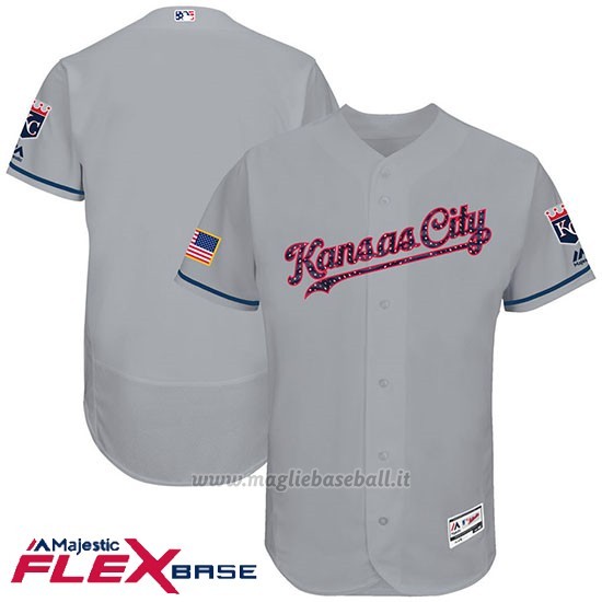 Maglia Baseball Uomo Kansas City Royals 2017 Estrellas y Rayas Grigio Flex Base
